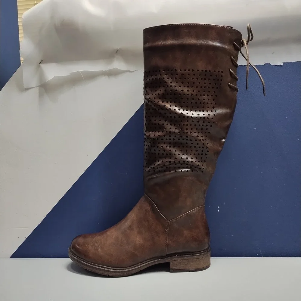 Barcelona-6 Boots‎ Womens Size 8.5W Brown Leather Waterproof Round Toe Side Zip
